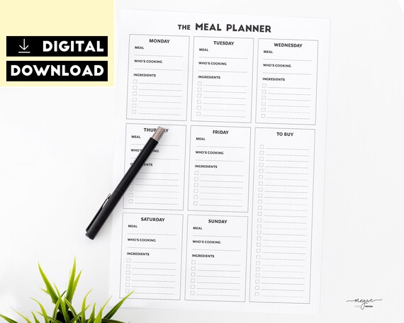 Weekly Meal Planner Minimal Printable Digital Instant - Etsy