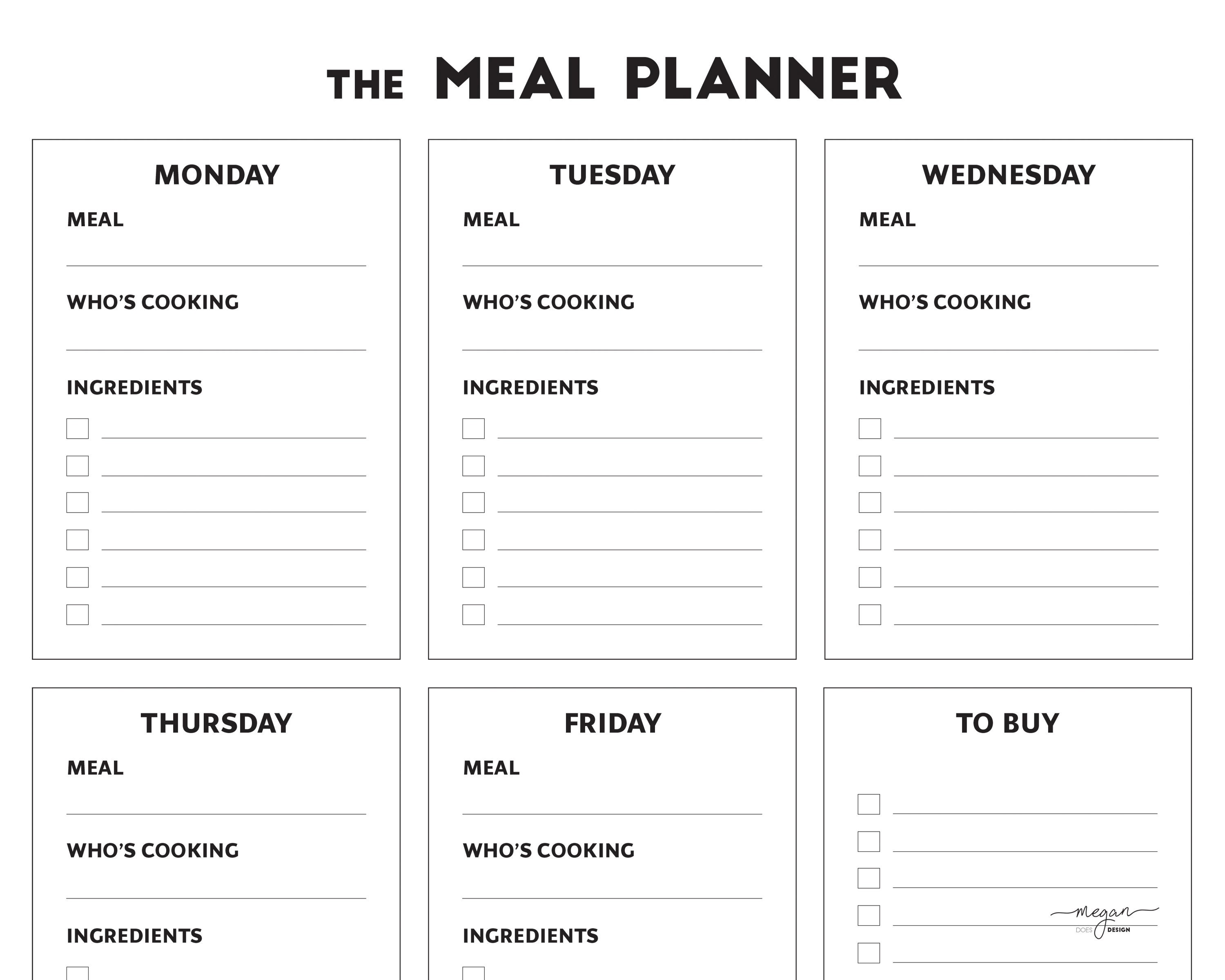 Weekly Meal Planner Minimal Printable Digital Instant Download A4 & A3