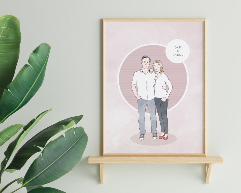 Custom Illustrated Family Portrait Print Personalised Family or Couple Art Commission Drawn From Photos Family Gift Idea 6. Warm Pink