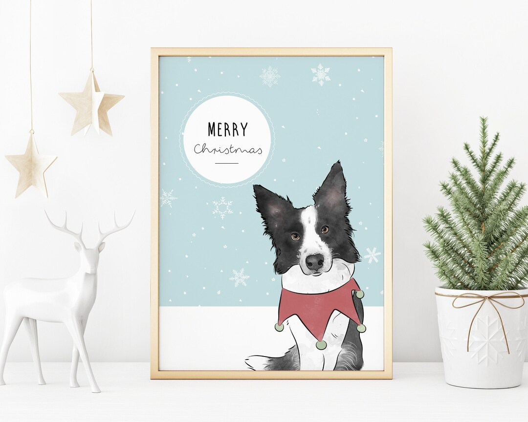 Border Collie Christmas Art Print | Festive Illustrated Dog Wall Art ...