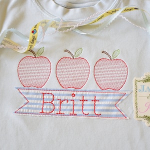 Apple Embroidery Design, Machine Embroidery Apple Sketch Design, Back to School Apple Embroidery Design, 3 in a Row Apples and Banner Design