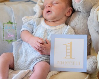 Printable Baby Boy Milestone Cards, First Year (Digital Download)