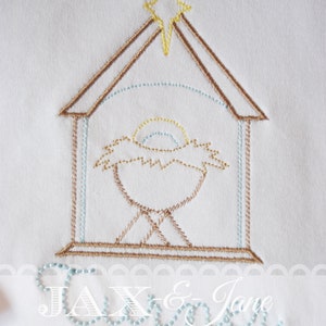 Vintage Stickerei Krippenszene, Weihnachtskrippe Stickdatei, Oh heilige Nacht Stickerei, Weihnachtskrippe Stickdatei
