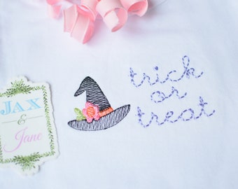 Girls Halloween Embroidery Design, Girls Trick or Treat Embroidery Design, Halloween Machine Embroidery Design, Witch Hat Embroidery Design