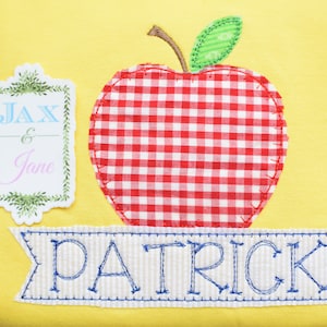 Apple with Banner Applique Design, Banner and Apple Blanket Stitch Applique Design, Back to School Apple Applique Design, Banner and Apple