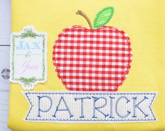 Apple Banner Applique Design, Back to School Embroidery (Digital File)