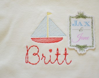 Mini Sketch Sailboat Embroidery Design, Quick Stitch (Digital Download)