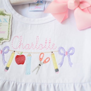 School Banner Embroidery Design, Back to School Embroidery Design, School Supply Bow Bunting Embroidery Design, Crayons and Bows Embroidery