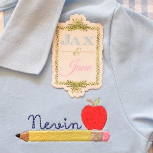 School Embroidery Design, Back to School Embroidery Design, Apple Pencil Embroidery Design,  Polo Shirt School Embroidery Design