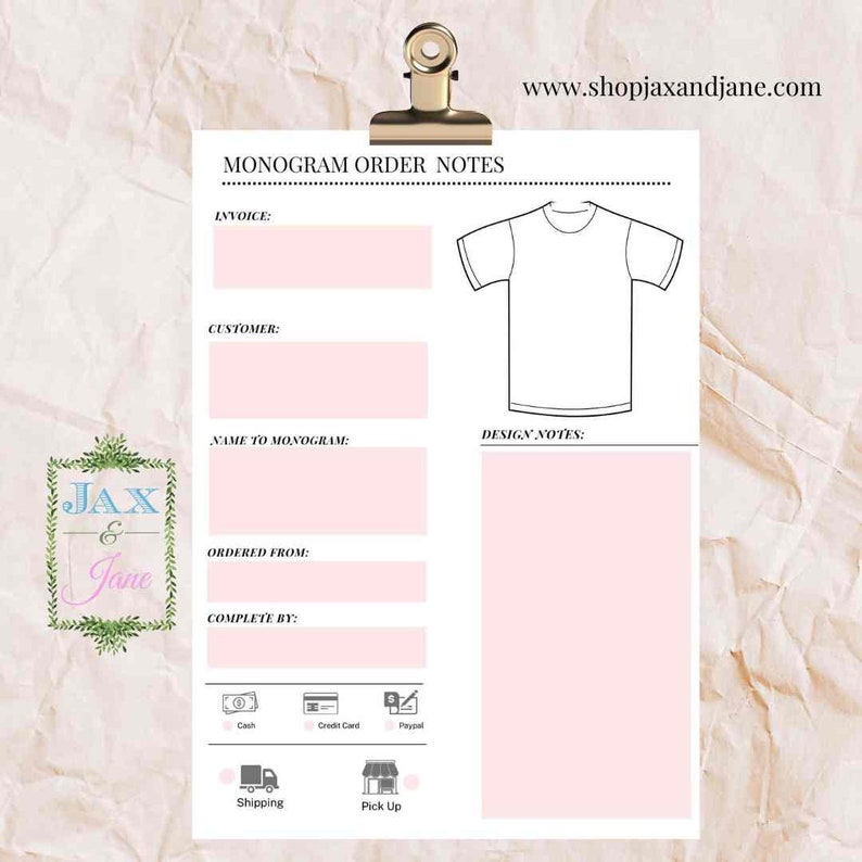 PRINTABLE Monogramming Order Forms, Embroidery Order Form, Printable ...