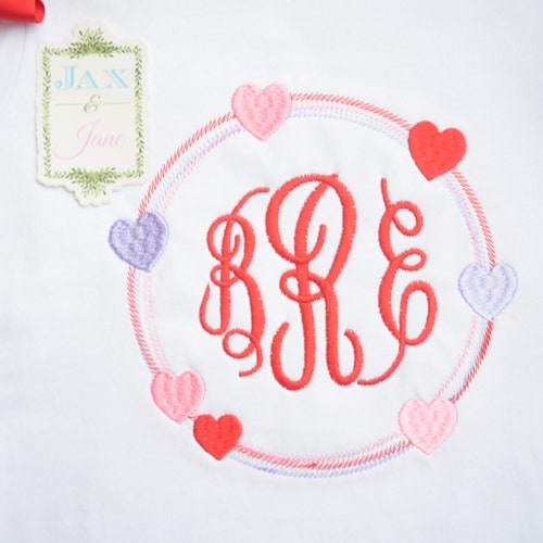 Heart Monogram Border Embroidery Design Frame Border Etsy