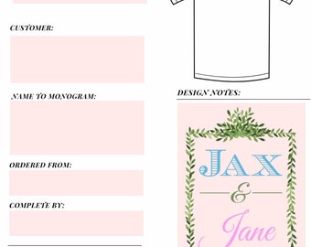 PRINTABLE Monogramming Order Forms, Embroidery Order Form, Printable Business Custom Order Form, Embroidery Order Form, Business Order Form