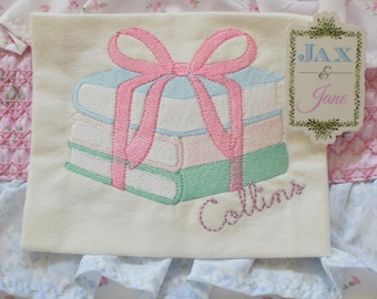 新学期の本の刺繍デザイン、ブッククラブの刺繍（デジタルダウンロード）