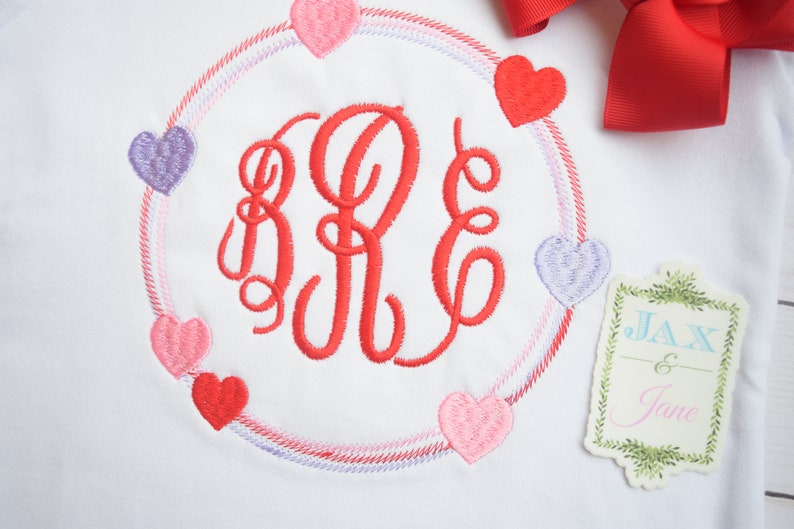 Valentine Embroidery Heart Circle Frame Heart Circle Monogram Etsy