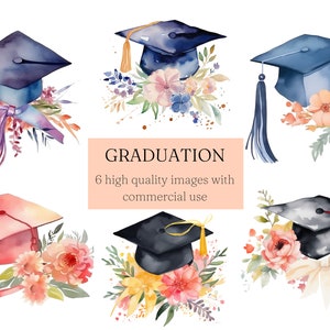 Graduation Watercolour Clip Art Bundle, Graduation PNG, Graduation Clip Art, Graduation Cap, Cardmaking, Graduation designs.