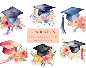 Graduation Watercolour Clip Art Bundle, Graduation PNG, Graduation Clip Art, Graduation Cap, Cardmaking, Graduation designs.