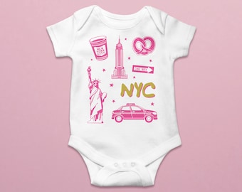 NYC - iconen van NYC, roze, New York, bodysuit, baby, genderneutraal, unisex, babyshowercadeau, gemaakt in NYC