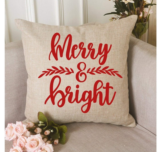 Merry Bright Christmas Pillow Cover White Elephant Gift Etsy
