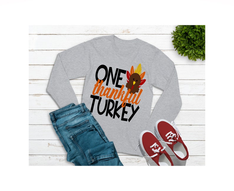 One Thankful Turkey Boy Girl Unisex Kid Long sleeve shirt Thanksgiving Turkey Shirt