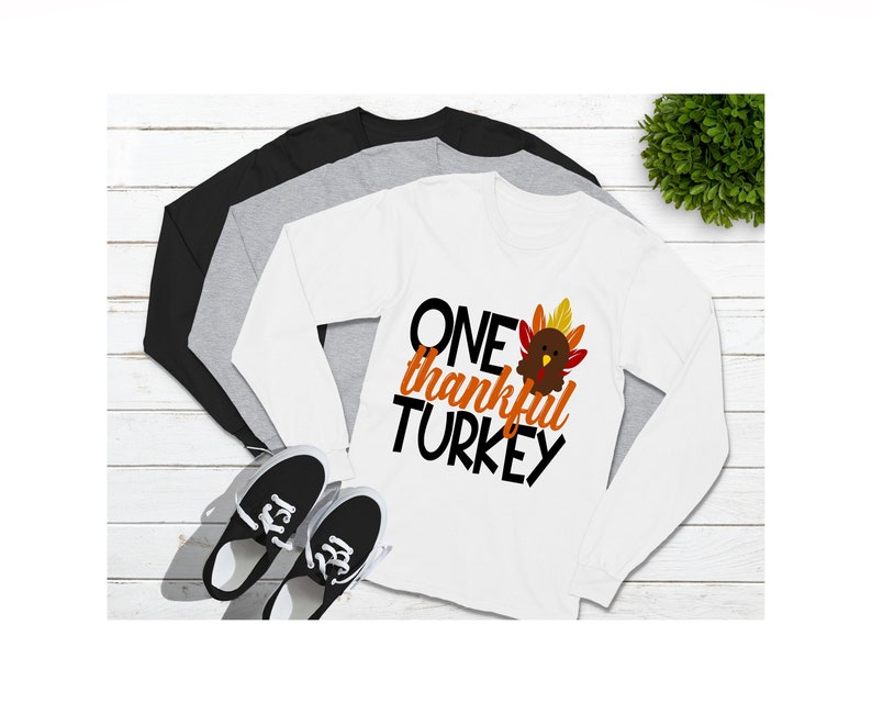 One Thankful Turkey Boy Girl Unisex Kid Long sleeve shirt Thanksgiving Turkey Shirt