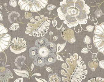 Tela de algodón gris contemporánea con estampado floral para cortinas y tapicería de cojines: Franela Foshan Nanfang - 1,625 yardas