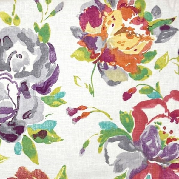 Braemore EXUBERANCE Watercolor Floral VERY BERRY Drapery Curtain Valance Upholstery Pillow Sewing Remnant Fabric - One Yard Piece