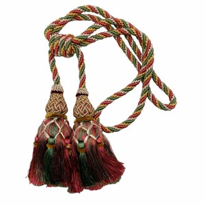 GERANIUM Pink GREEN Drapery Tassel Tieback Traditional Home Decor Curtain Rope Holdback - Sold by the piece