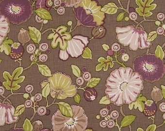 Tela de algodón con estampado floral morado para cortinas y tapicería de cojines: P Kaufmann Hip Berry - cortada a medida