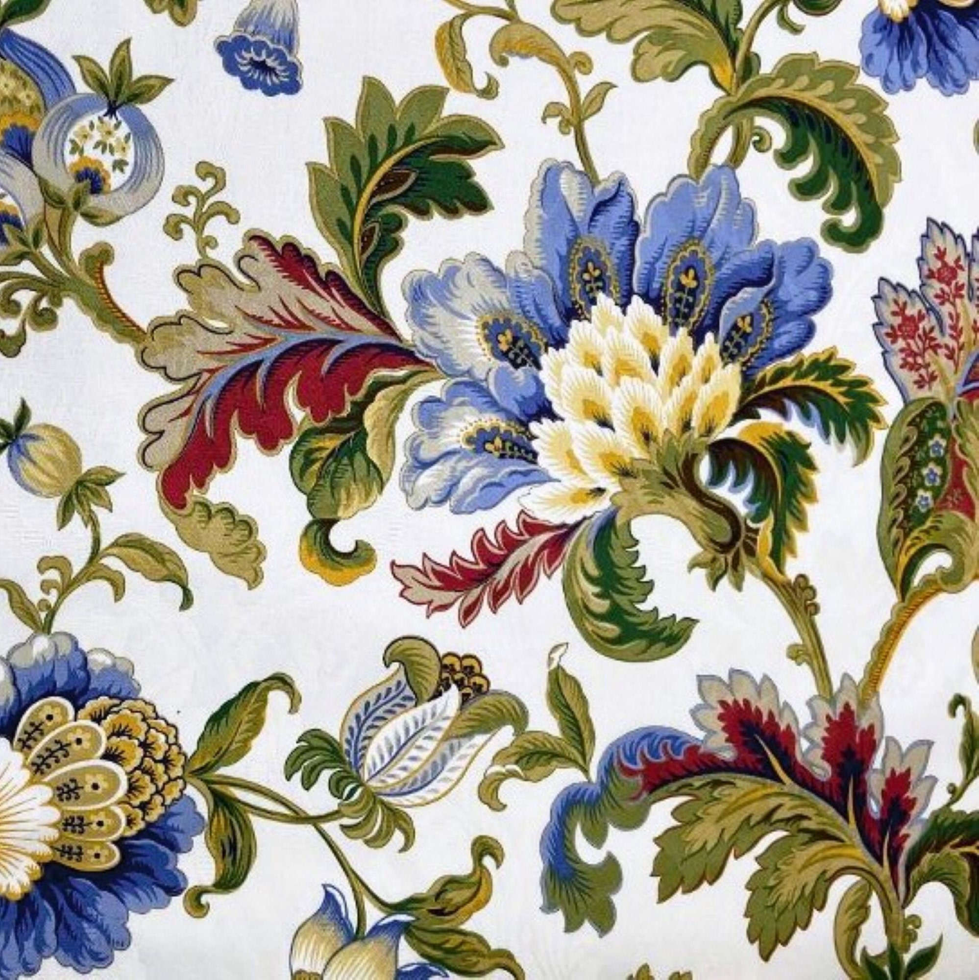 Floral Cotton Fabric: Mill Creek Ceremonia Porcelain Print - Drapery ...