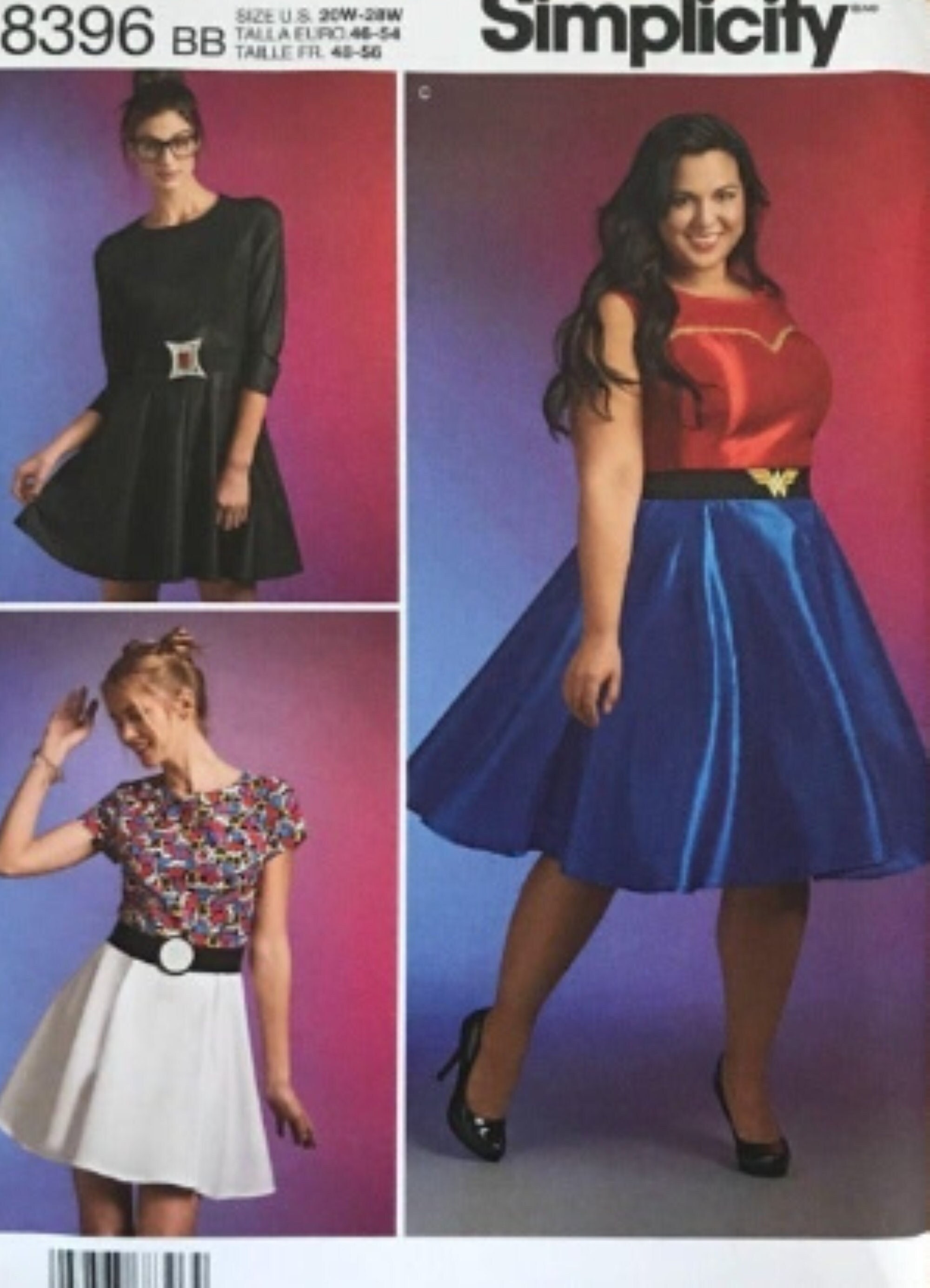 simplicity skater dress pattern S8396 / D0672 | Szs 10-18 | Simplicity 8396 Misses Fit and Flare Skater  Dress Dresses Costume Cosplay Sewing Pattern: Superhero Themed Belts