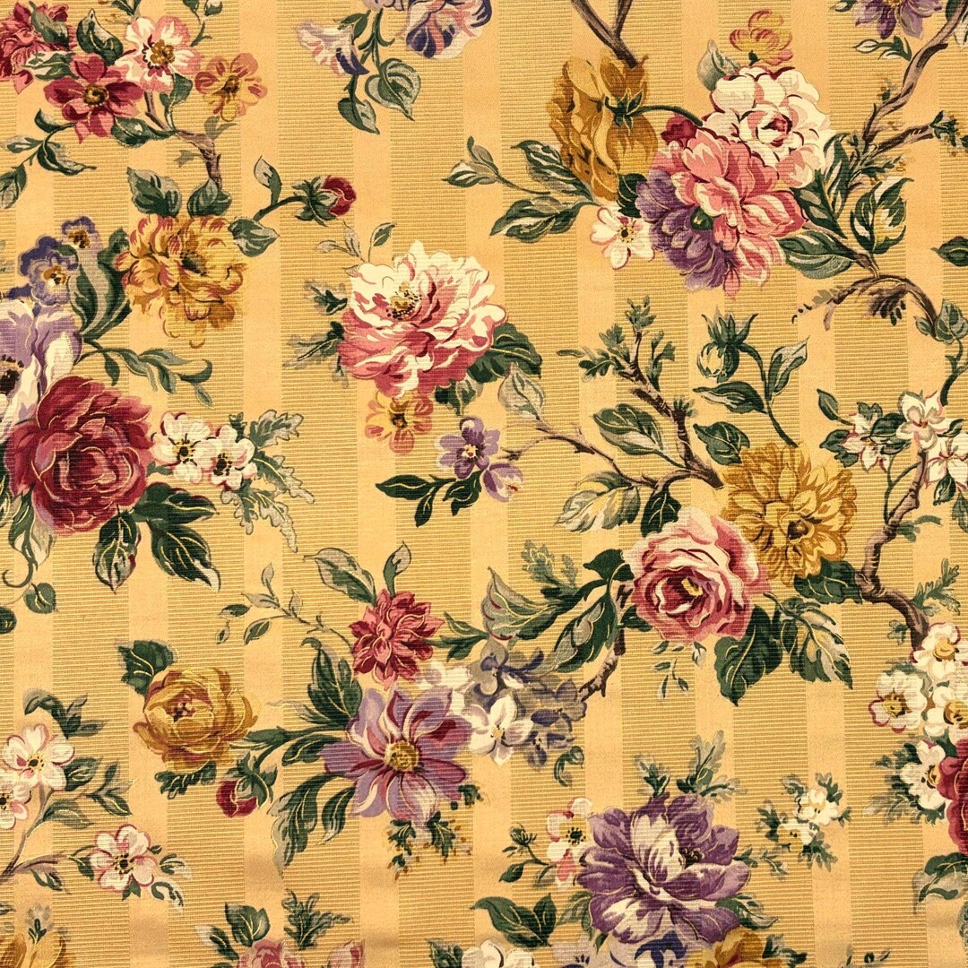 Vintage Gold Floral Cotton Drapery Curtain Pillow Fabric: Mill Creek ...