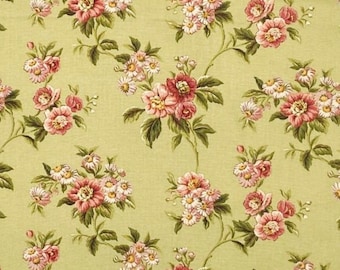 Tela de algodón verde con estampado floral para cojines y almohadas - Vintage Waverly Heirloom Trellis Sage - cortada a medida