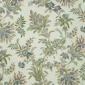 Mill Creek Raymond Waites AMORIQUE Jacobean Floral SEA Home Decor Linen Drapery Upholstery Pillow Sewing Fabric - 1.5 Yard Piece
