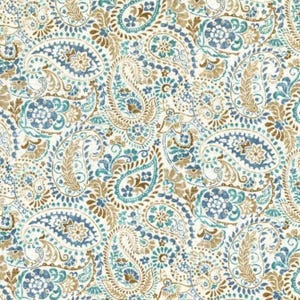 Tessuto per cuscino per tenda in cotone con motivo Paisley blu: Mill Creek Gresham Stone - tagliato su misura