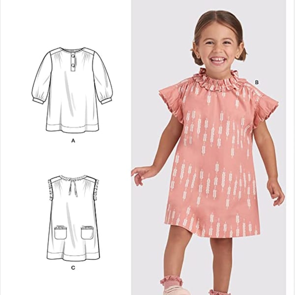 Simplicity Sewing Pattern R10947 S9244, Toddlers Dress Short Puffed Sleeves US Size 1/2-4, Factory Folded Uncut, Direction Insert Included