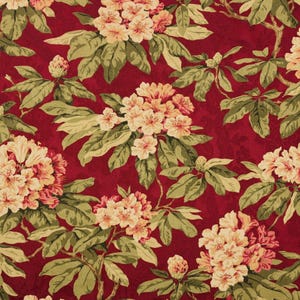 Vintage Floral Red Cotton Jacquard Drapery Pillow Upholstery Fabric: Kingsway MIA Wine - By the Yard