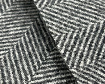 Woven Wool HERRINGBONE Chevron Pattern CHARCOAL Home Decor Drapery Upholstery Pillow Sewing Fabric - Sold by the Yard
