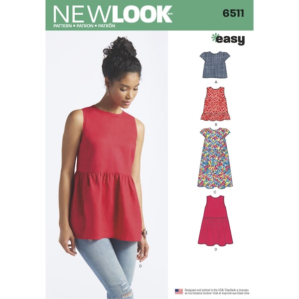 NEW LOOK Simplicity Sewing Pattern 6511, Misses Mini Dress Tunic Cropped Top, US Size 6-18, Factory Folded Uncut, Direction Insert Included