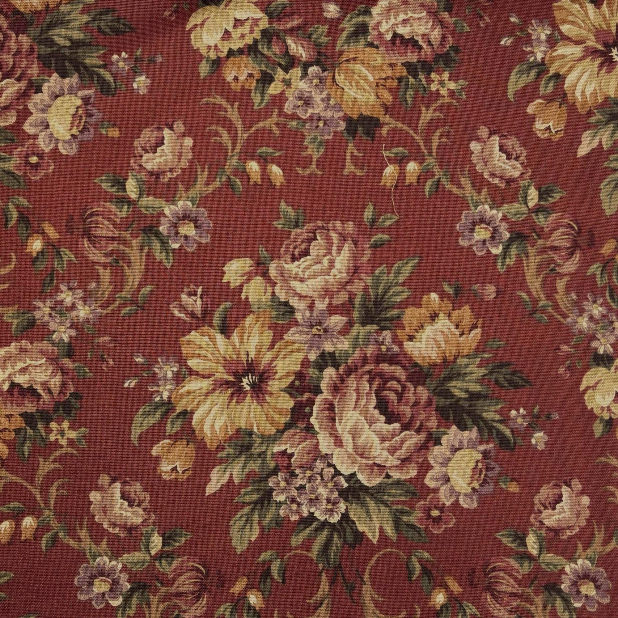 Vintage Floral Cotton Drapery Curtain Pillow Upholstery Fabric: Mill ...