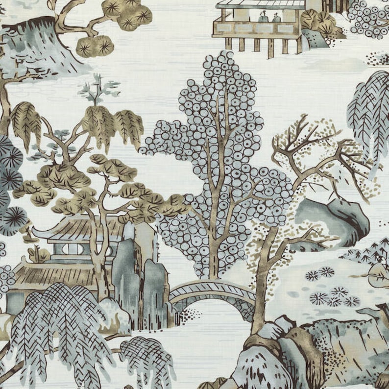 Thibaut ASIAN SCENIC Toile Drapery Pillow Upholstery Linen Fabric - 6 ...