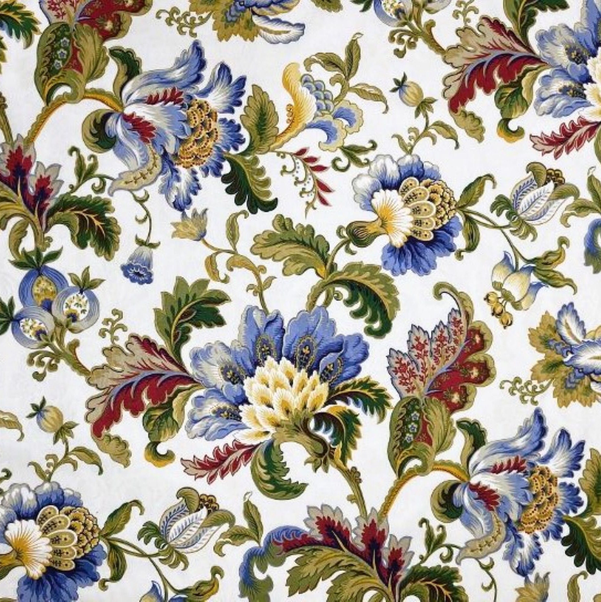 Floral Cotton Fabric: Mill Creek Ceremonia Porcelain Print - Drapery ...