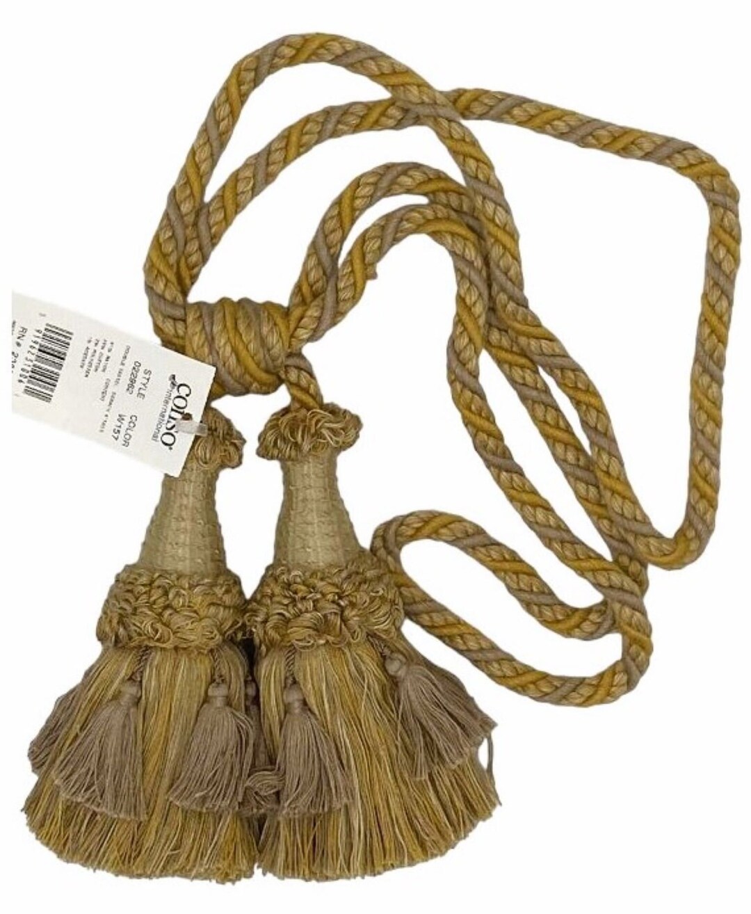 Cordon Décoratif Conso Empress Collection - Couleur Camel Brown, 6 Glands, 4 Boucles, 93% Rayon