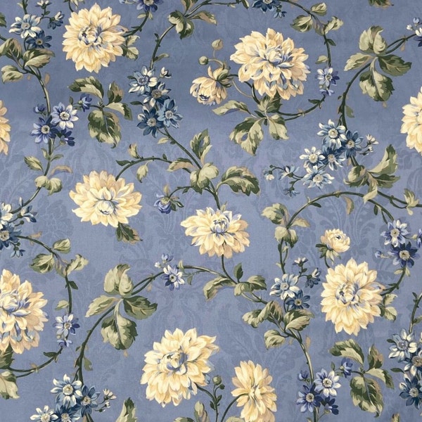 Mill Creek Floral COPEN BLUE Cotton Home Decor Drapery Valance Upholstery Pillow Remnant Sewing Fabric - 1.625 Yard Piece