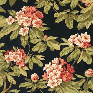 Kingsway MIA Floral BLACK Home Decor Cotton Jacquard Drapery Pillow Upholstery Remnant Sewing Fabric - 1.625 Yard Piece