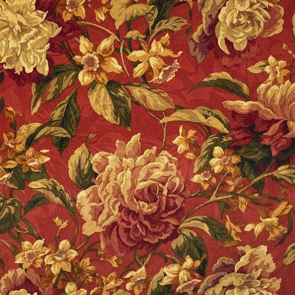 Mill Creek Raymond Waites PEONY GARDEN Floral RED Home Decor Jacquard Drapery Upholstery Pillow Remnant Sewing Fabric - Sold by the Yard