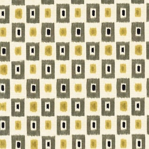 Puede incluir: Un patrón sin costuras de cuadrados repetidos en tonos de gris, negro y dorado sobre un fondo blanco.