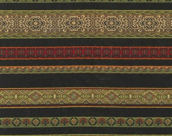 Horizontal Stripe BLACK RED GREEN Home Decor Upholstery Pillow Sewing Fabric - 1.5 Yard Piece