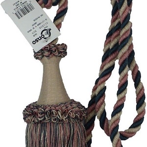 Decorative Drapery Curtain Tassel Tieback - Conso 11808 N09 NATURAL PINK BLUE - Sold by the piece