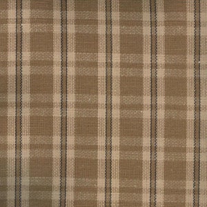 Pode incluir: Um tecido xadrez marrom e bege com uma textura sutil tecida. O tecido tem um padrão xadrez com linhas pretas finas.