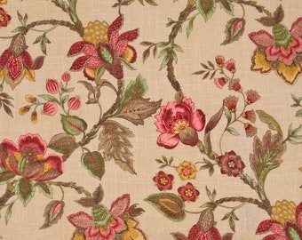 Tela para cortinas y cojines de lino rosa con estampado floral vintage: Tapiz Edgar Preston Hall - Retazo de 34"